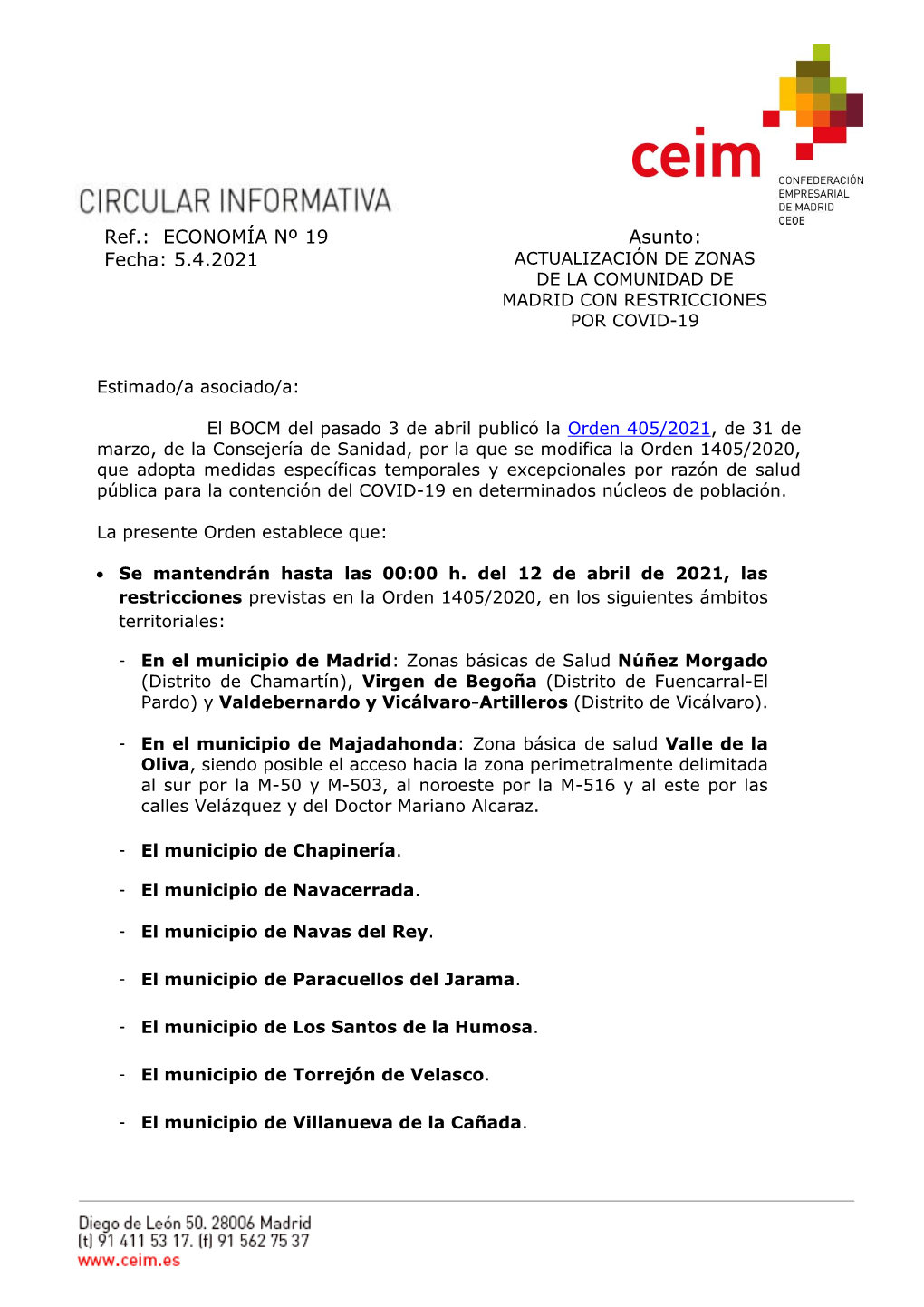 Actualización De Zonas De La Comunidad De Madrid Con Restricciones Por Covid-19