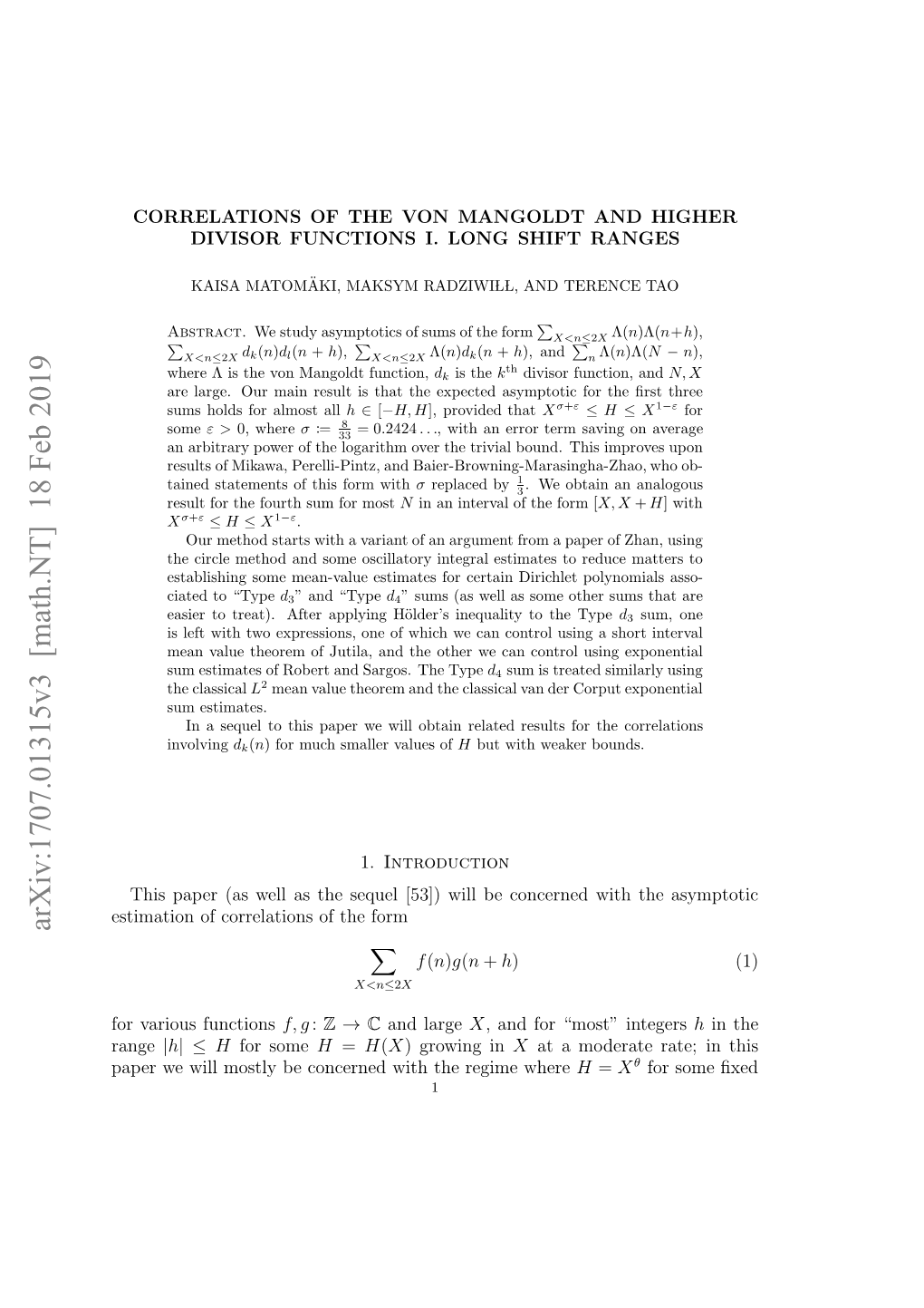 Arxiv:1707.01315V3 [Math.NT]