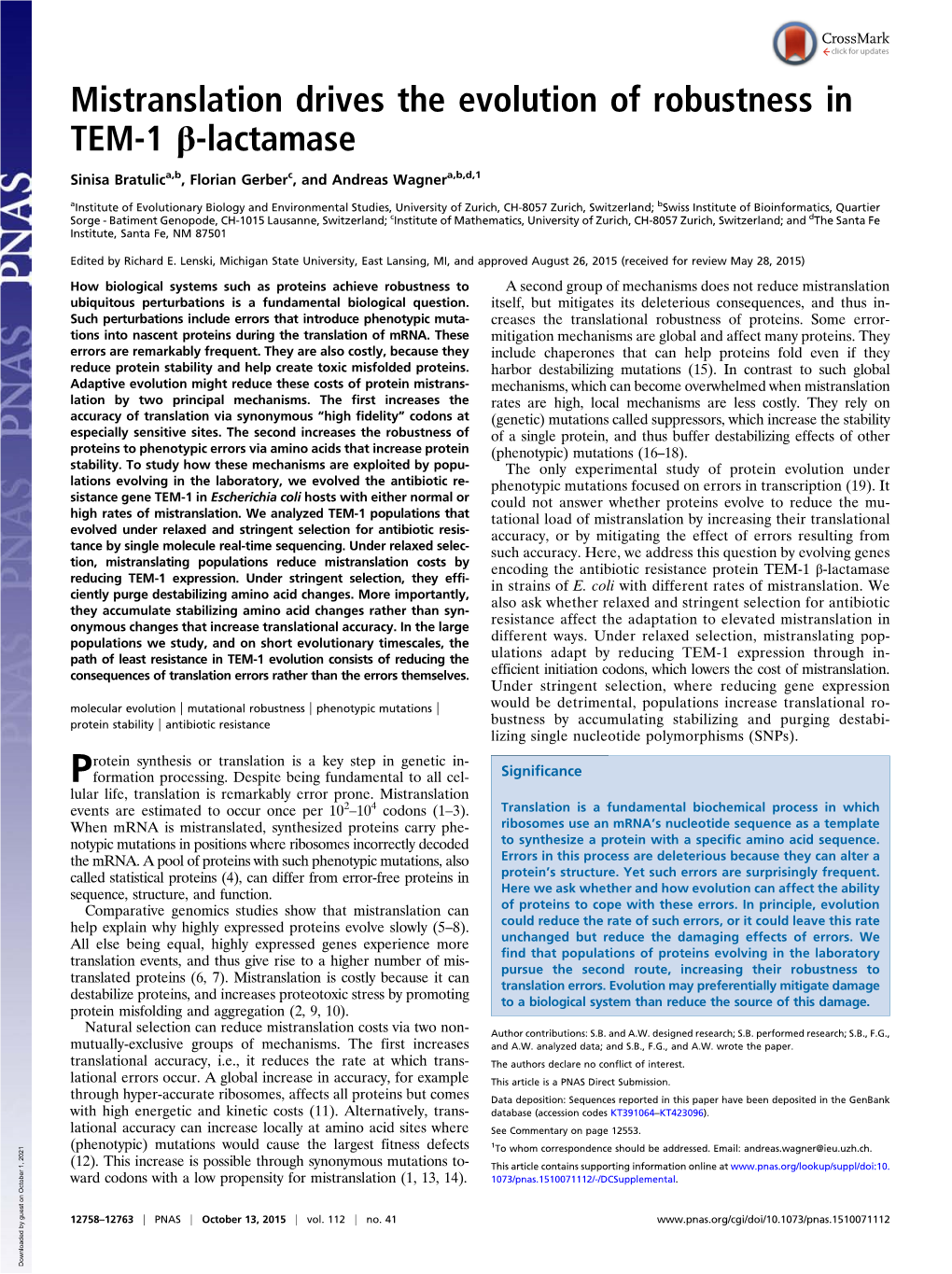 Mistranslation Drives the Evolution of Robustness in TEM-1 Β-Lactamase