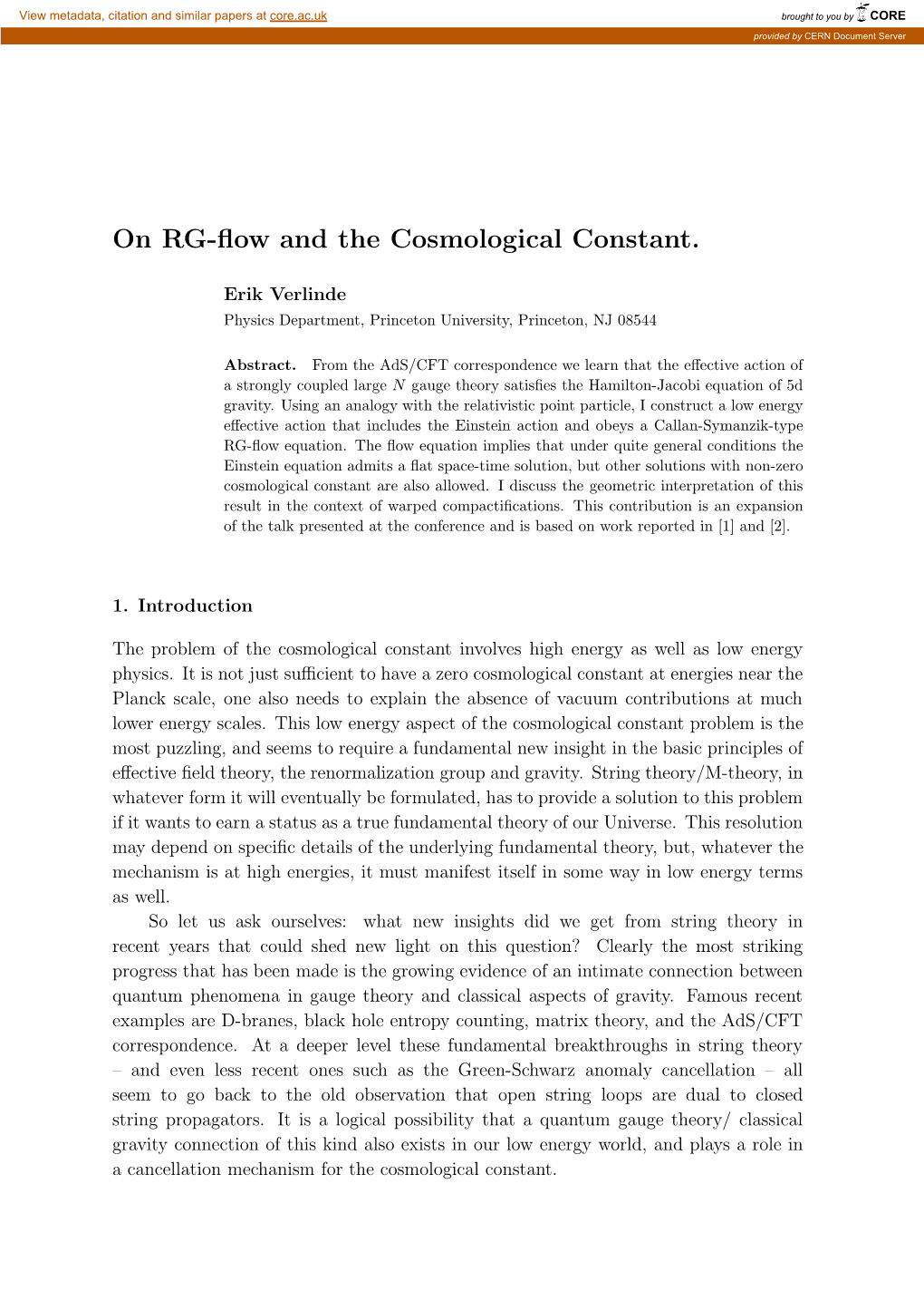 On RG-Flow and the Cosmological Constant