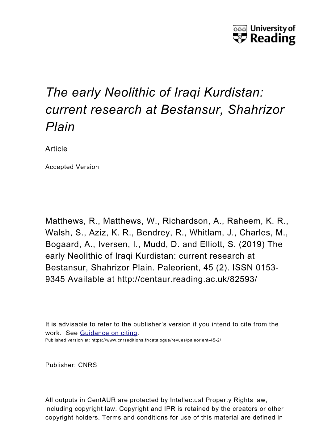 The Early Neolithic of Iraqi Kurdistan: Current Research at Bestansur, Shahrizor Plain