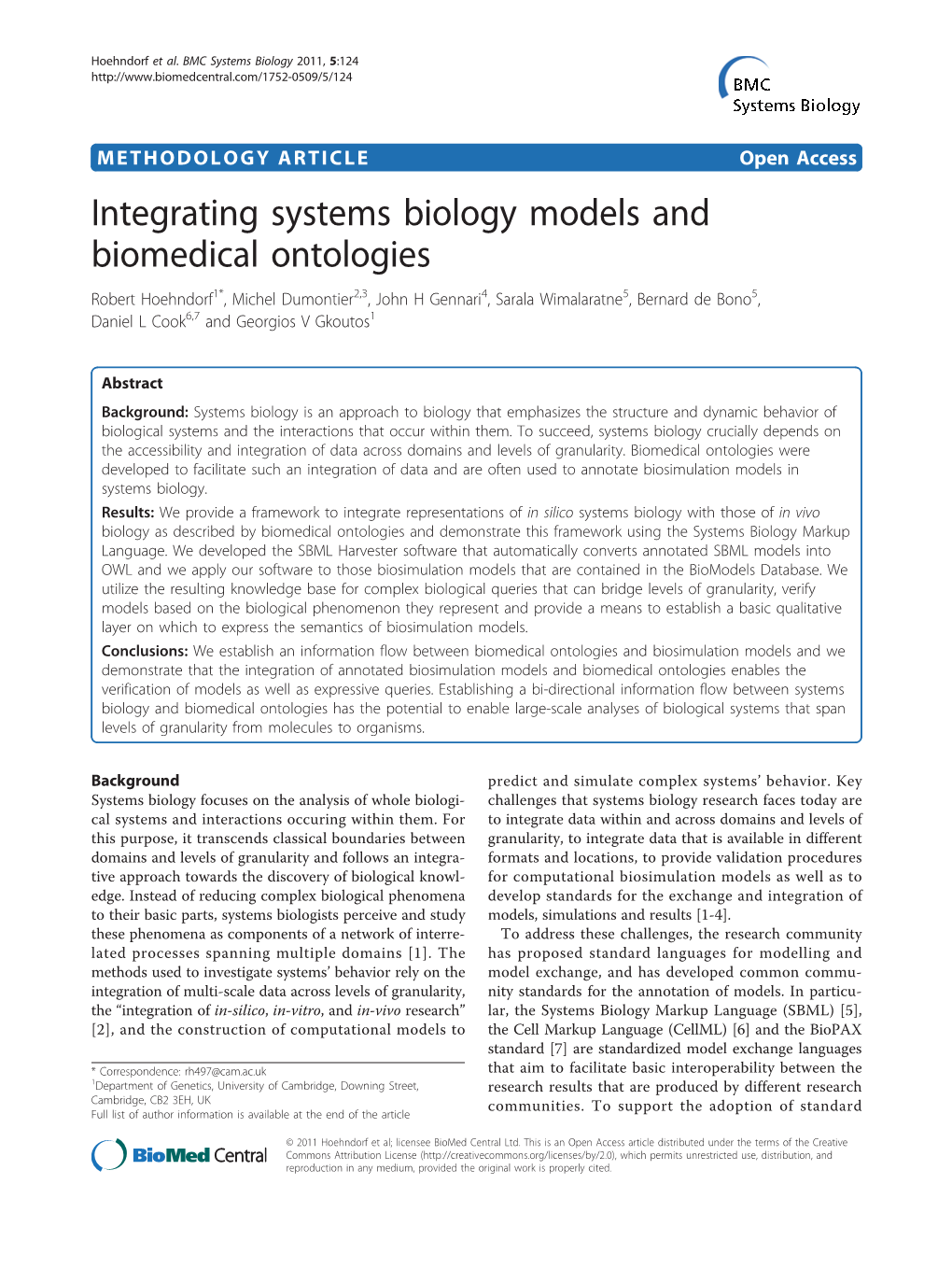 Integrating Systems Biology Models and Biomedical Ontologies