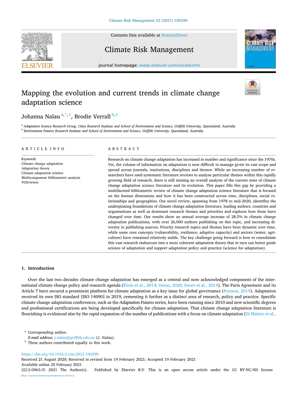 Mapping the Evolution and Current Trends in Climate Change Adaptation Science