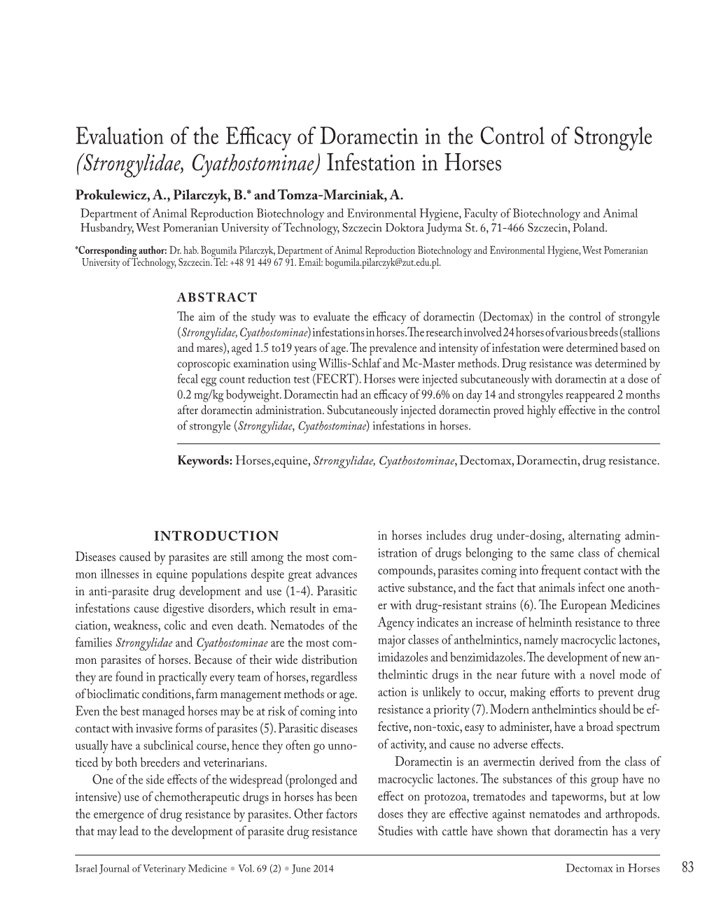 Evaluation of the Efficacy of Doramectin in the Control Of