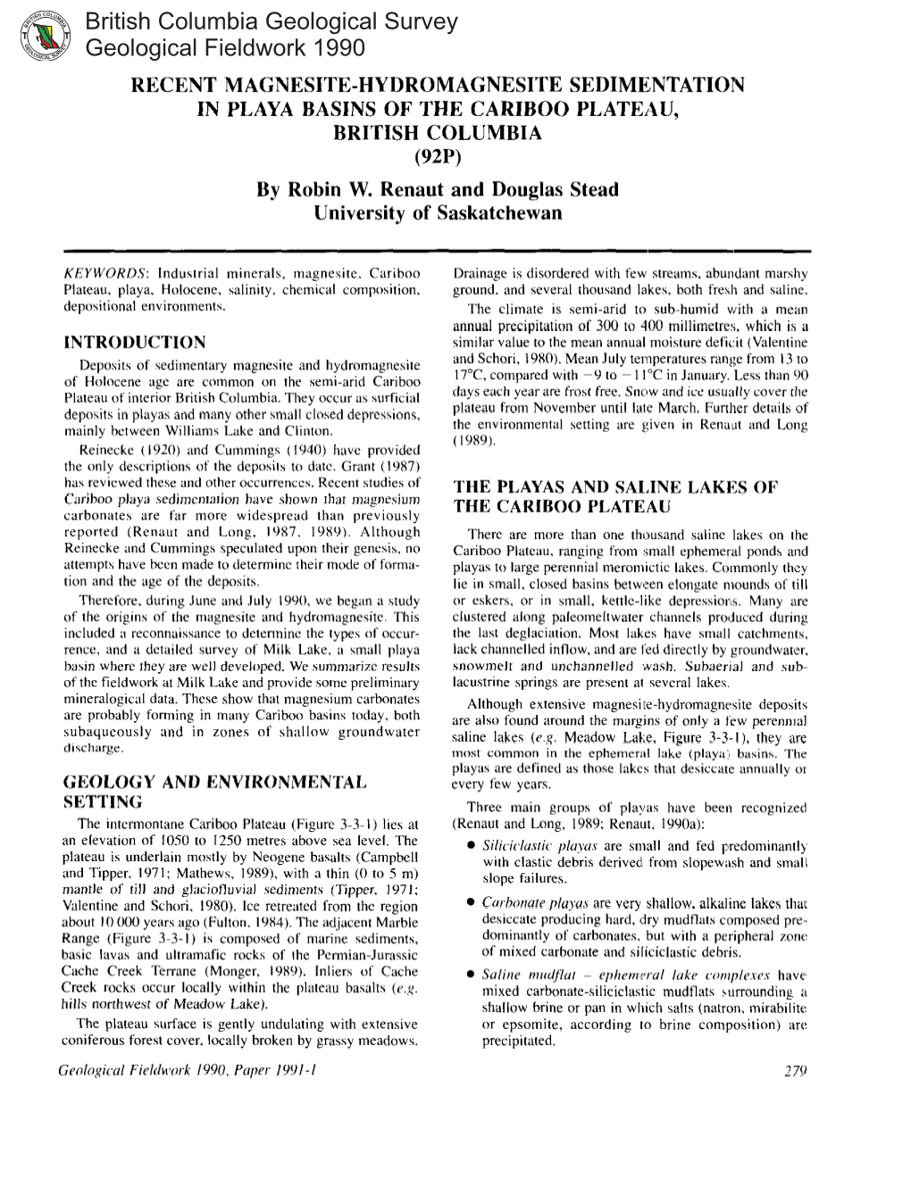 British Columbia Geological Survey Geological Fieldwork 1990