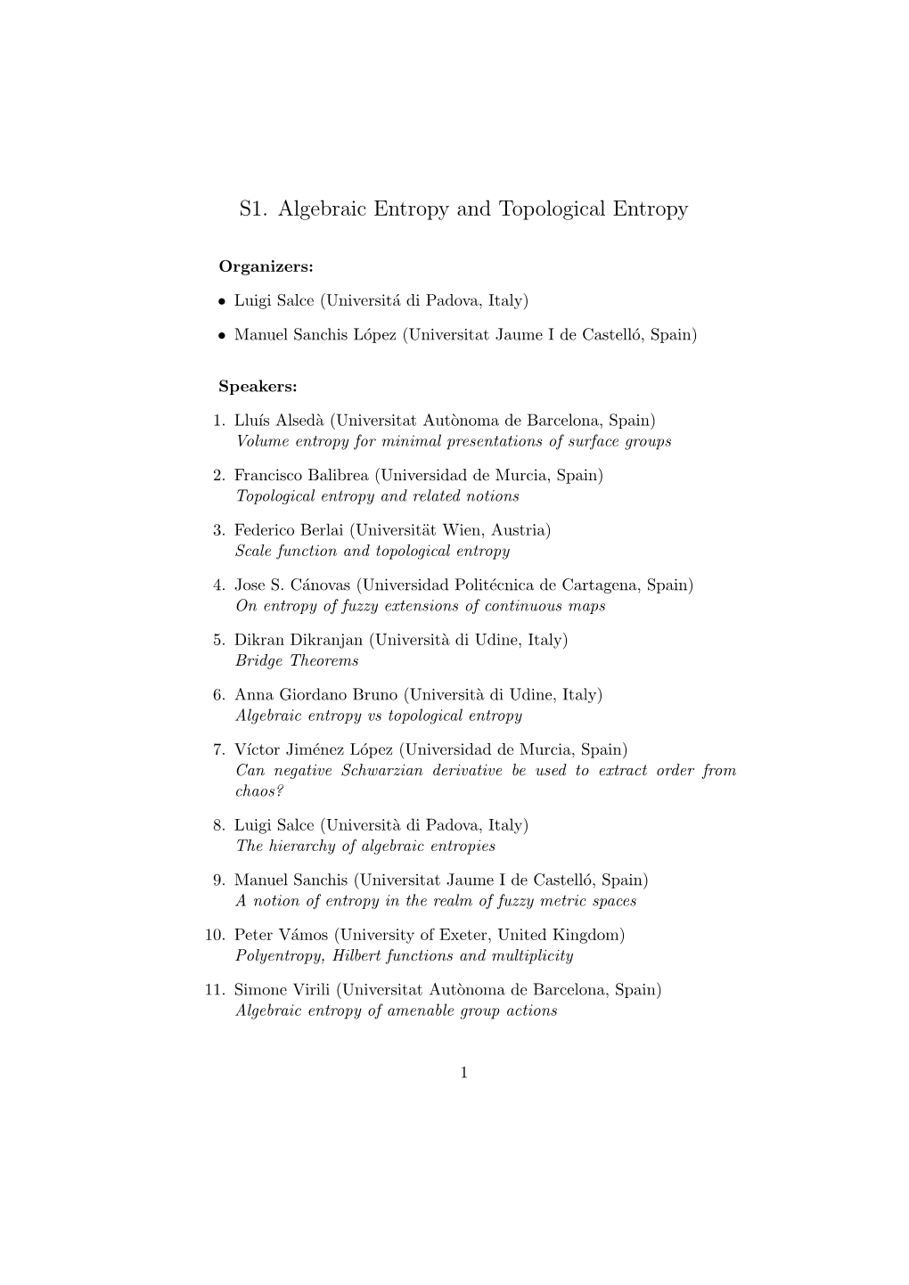 S1. Algebraic Entropy and Topological Entropy