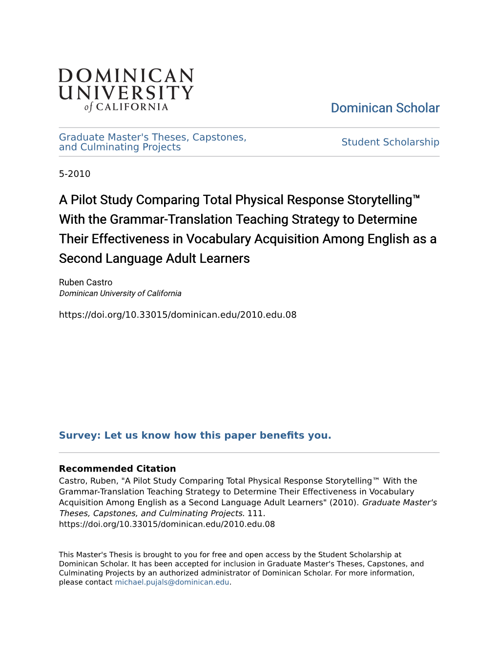 A Pilot Study Comparing Total Physical Response Storytelling