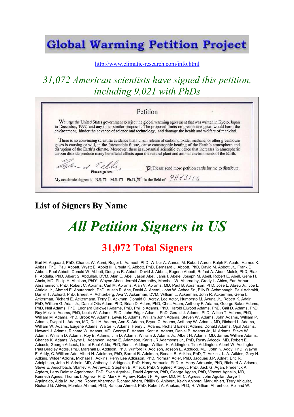 31072 Total Petition Signers in US