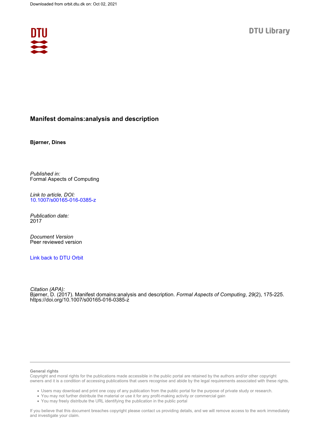 Manifest Domains:Analysis and Description