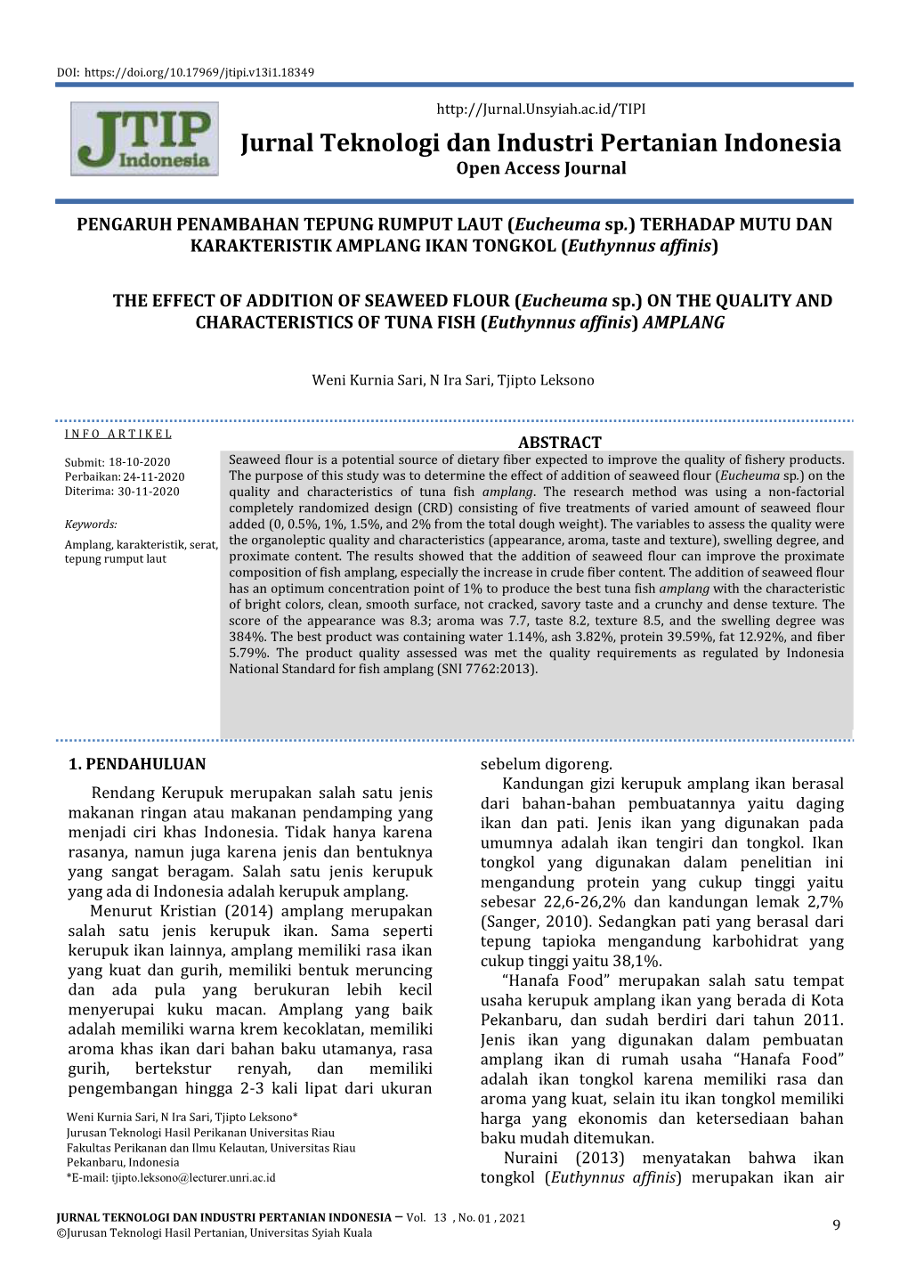 Jurnal Teknologi Dan Industri Pertanian Indonesia Open Access Journal