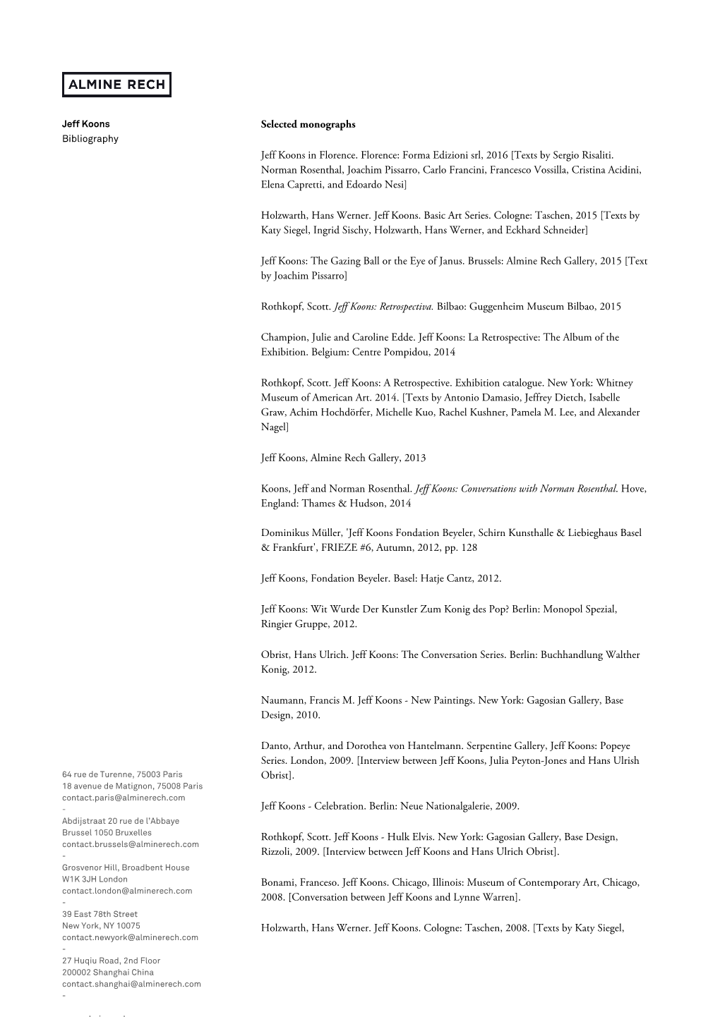 Jeff Koons Selected Monographs Bibliography Jeff Koons in Florence