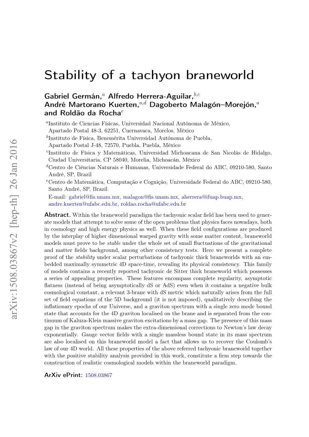 Stability of a Tachyon Braneworld