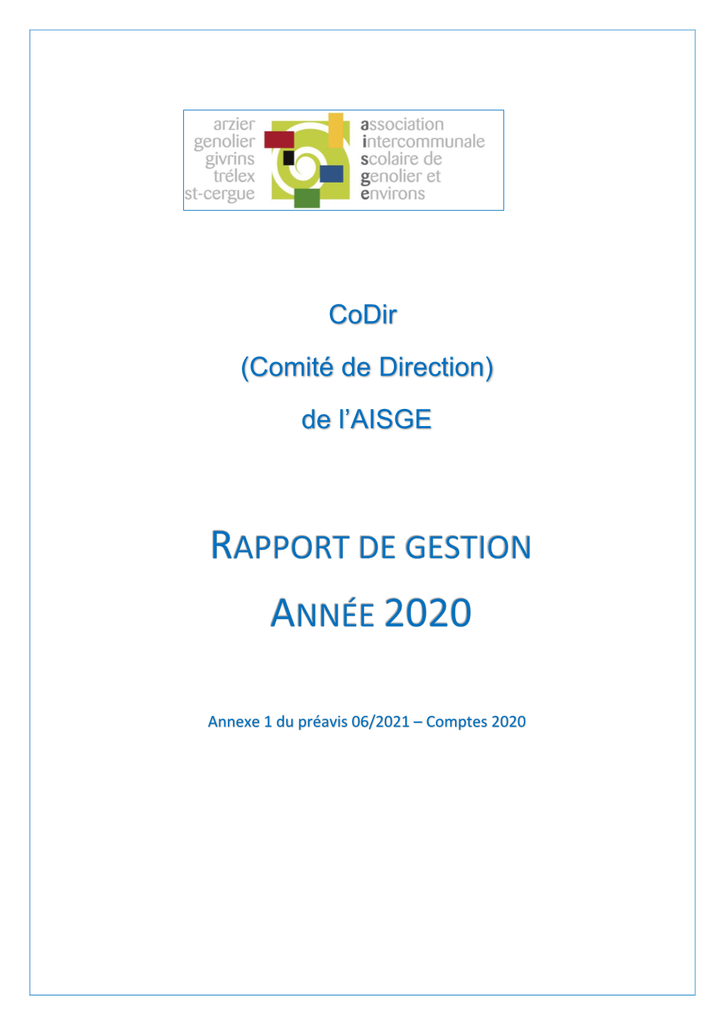 Rapport De Gestion AISGE 2020