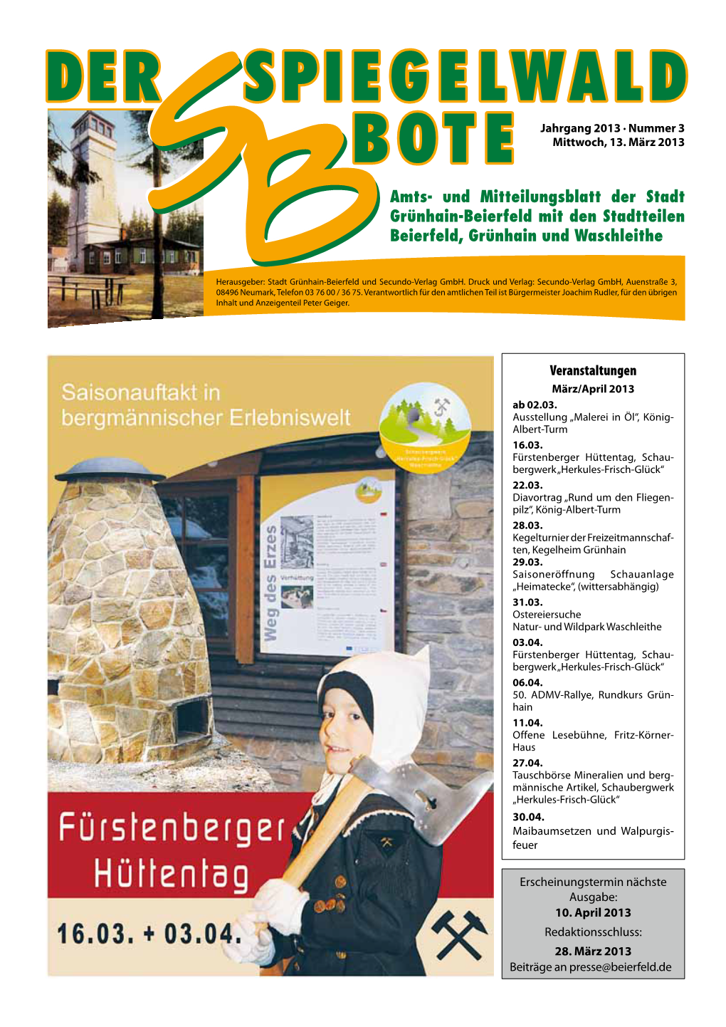 Amts- Und Mitteilungsblatt Der Stadt Grünhain-Beierfeld Mit Den Stadtteilen Beierfeld, Grünhain Und Waschleithe