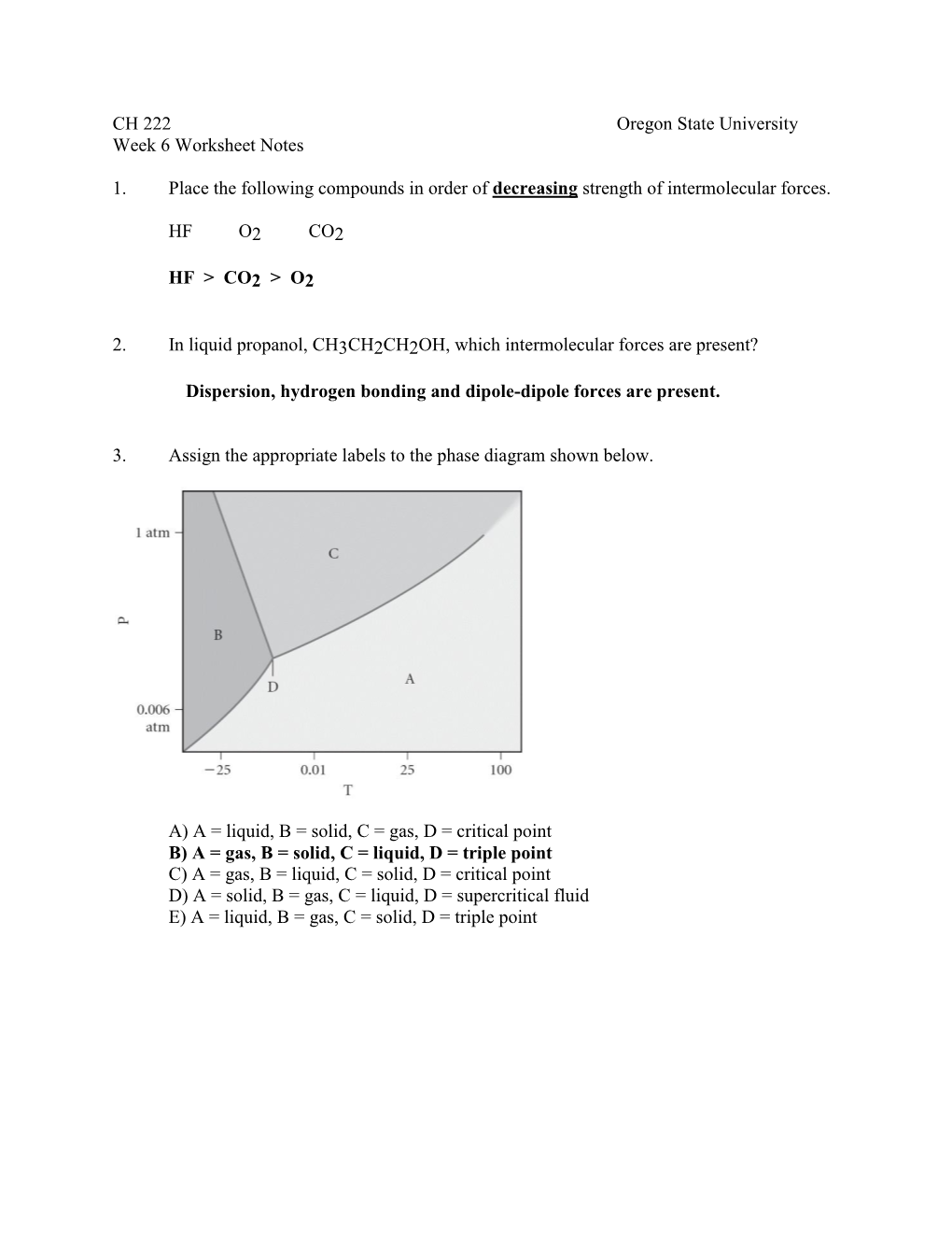 CH 222 Oregon State University Week 6 Worksheet Notes