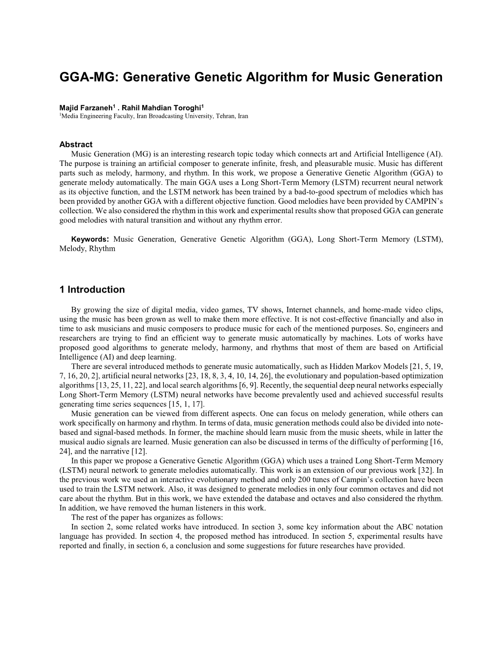 Generative Genetic Algorithm for Music Generation
