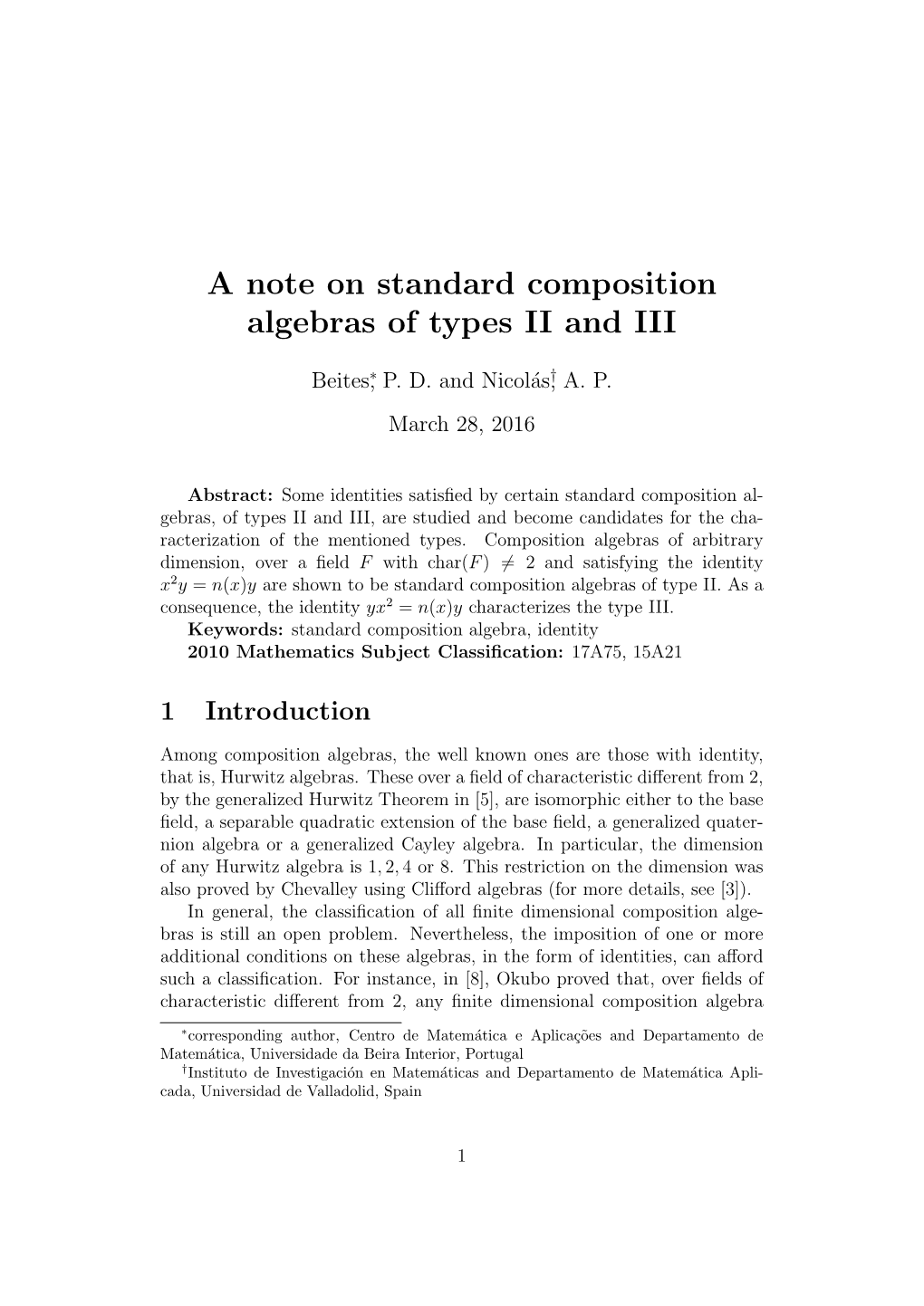 A Note on Standard Composition Algebras of Types II and III