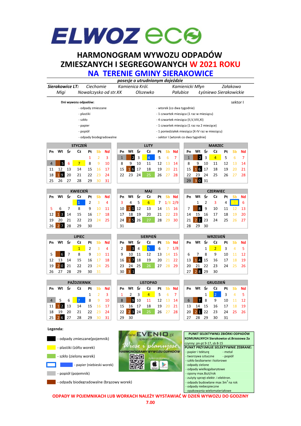Harmonogram Wywozu Odpadów Zmieszanych I Segregowanych W