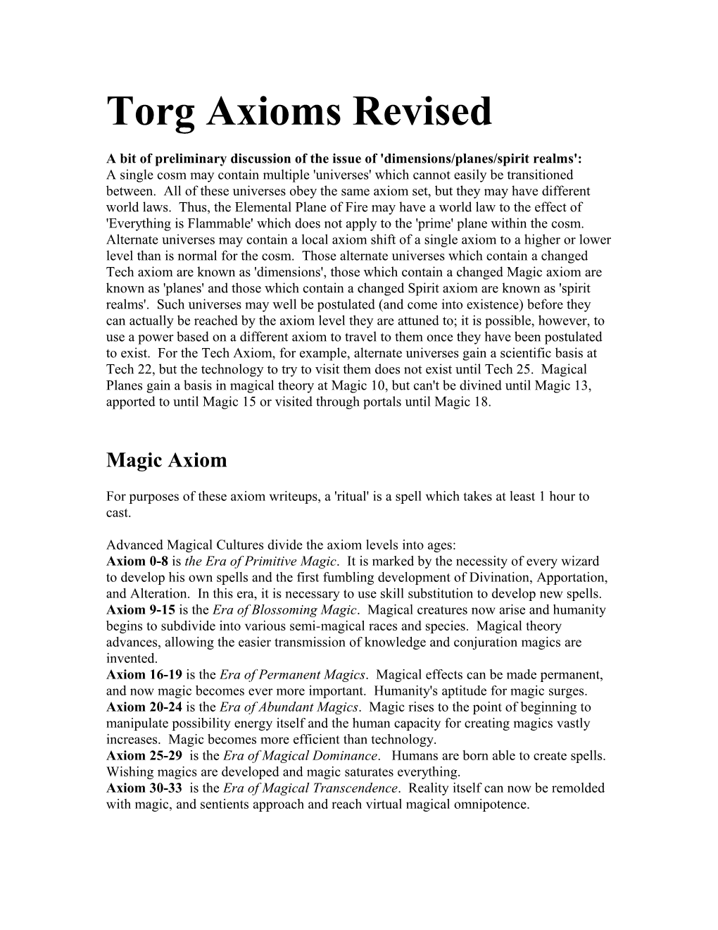 Torg Axioms Revised