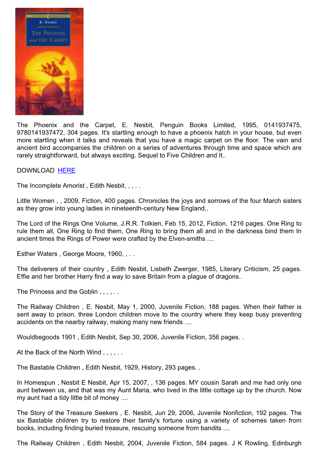 Download the Phoenix and the Carpet, E. Nesbit, Penguin Books