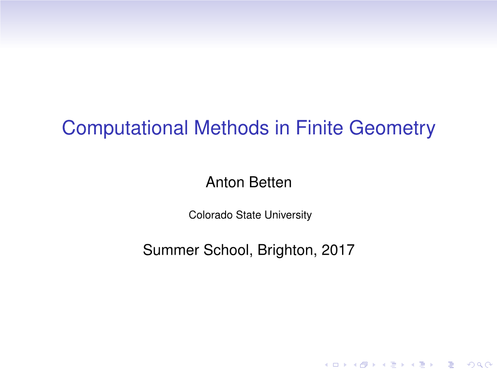 Computational Methods in Finite Geometry