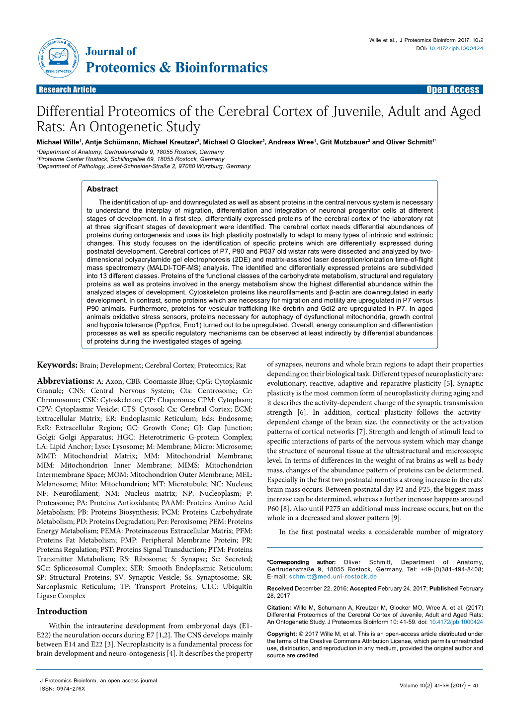 Differential Proteomics of the Cerebral Cortex of Juvenile, Adult and Aged Rats