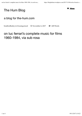On Luc Ferrari's Complete Music for Films 1960-1984, Via Sub Rosa – The