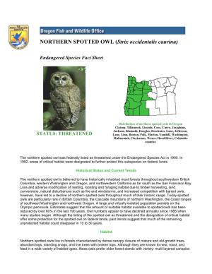 NORTHERN SPOTTED OWL (Strix Occidentalis Caurina)