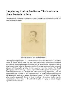 Imprinting Andres Bonifacio: the Iconization from Portrait to Peso