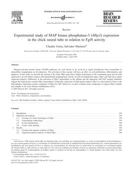 Experimental Study of MAP Kinase Phosphatase-3 (Mkp3) Expression in the Chick Neural Tube in Relation to Fgf8 Activity