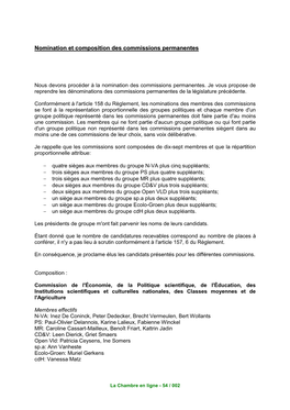Nomination Et Composition Des Commissions Permanentes