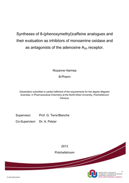 Caffeine Analogues and Their Evaluation As Inhibitors of Monoamine Oxidase And