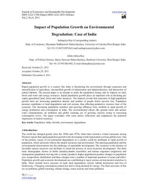 Impact of Population Growth on Environmental Degradation: Case of India