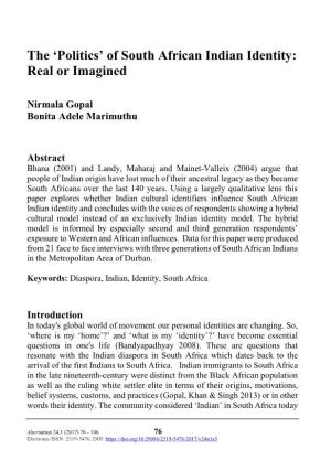 'Politics' of South African Indian Identity