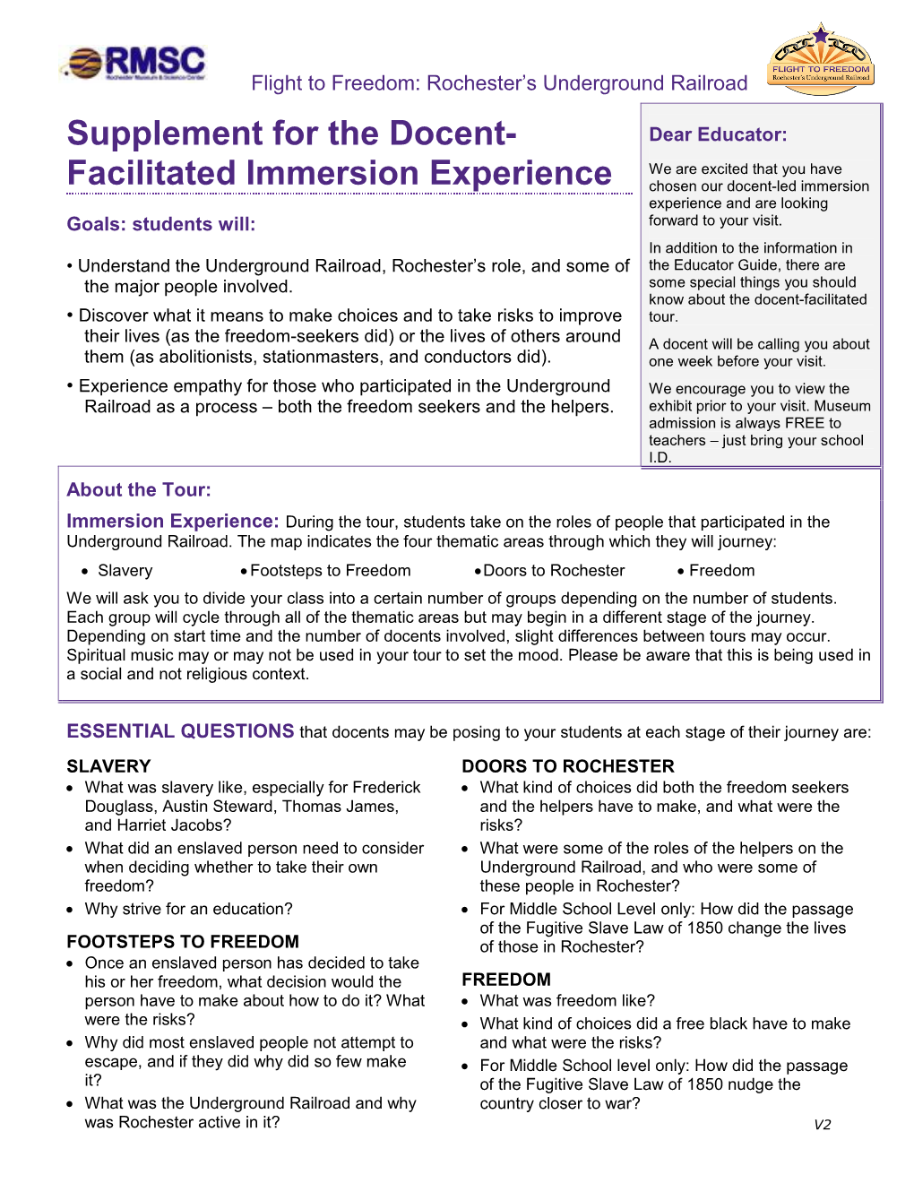 Supplement for the Docent- Facilitated Immersion Experience