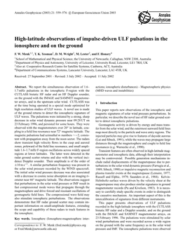 High-Latitude Observations of Impulse-Driven ULF Pulsations in the Ionosphere and on the Ground