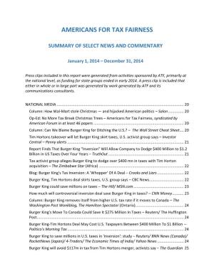 Americans for Tax Fairness Summary of Select News and Commentary