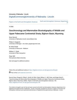 Geochronology and Mammalian Biostratigraphy of Middle and Upper Paleocene Continental Strata, Bighorn Basin, Wyoming