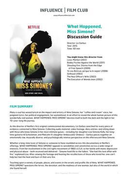 What Happened, Miss Simone? Discussion Guide