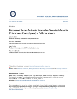 Discovery of the Rare Freshwater Brown Alga Pleurocladia Lacustris (Ectocarpales, Phaeophyceae) in California Streams