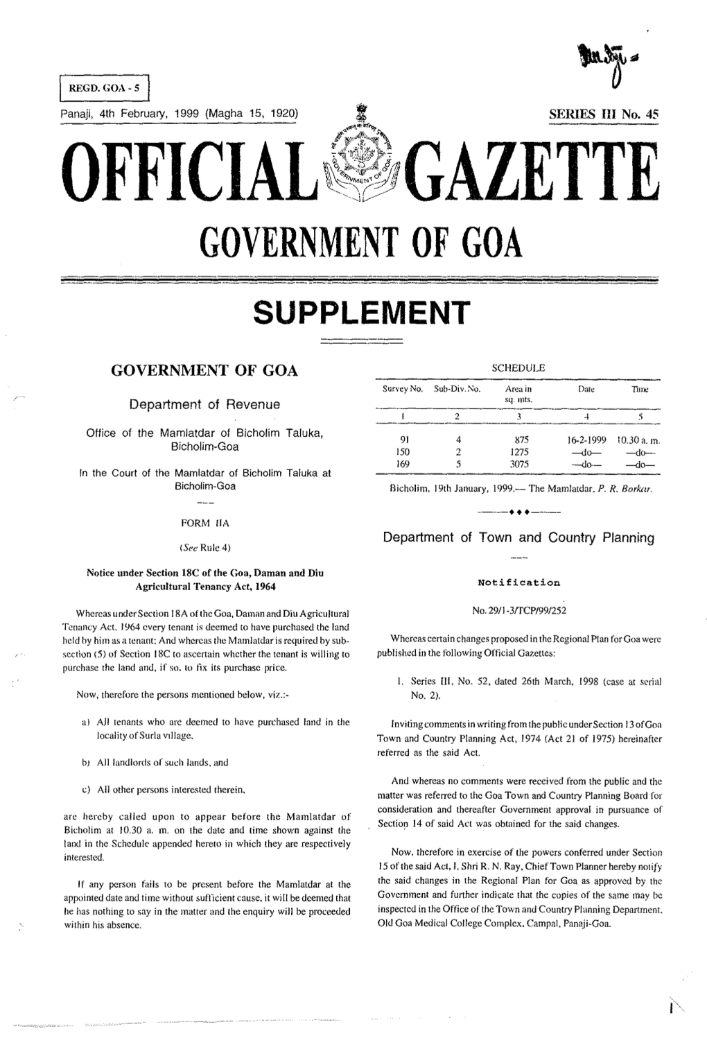 Official~Igazette Government of Goa Supplement