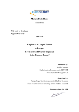 English As a Lingua Franca in Europe: How Is Cultural Diversity Expressed in the Common Tongue?