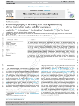 A Molecular Phylogeny of Aeridinae (Orchidaceae: Epidendroideae) 7 5 Inferred from Multiple Nuclear and Chloroplast Regions