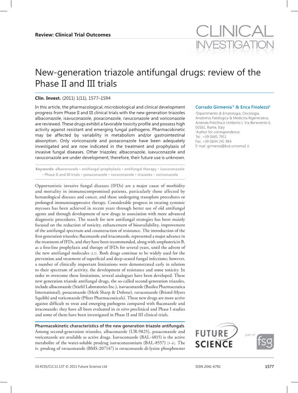 New-Generation Triazole Antifungal Drugs: Review of the Phase II and III Trials