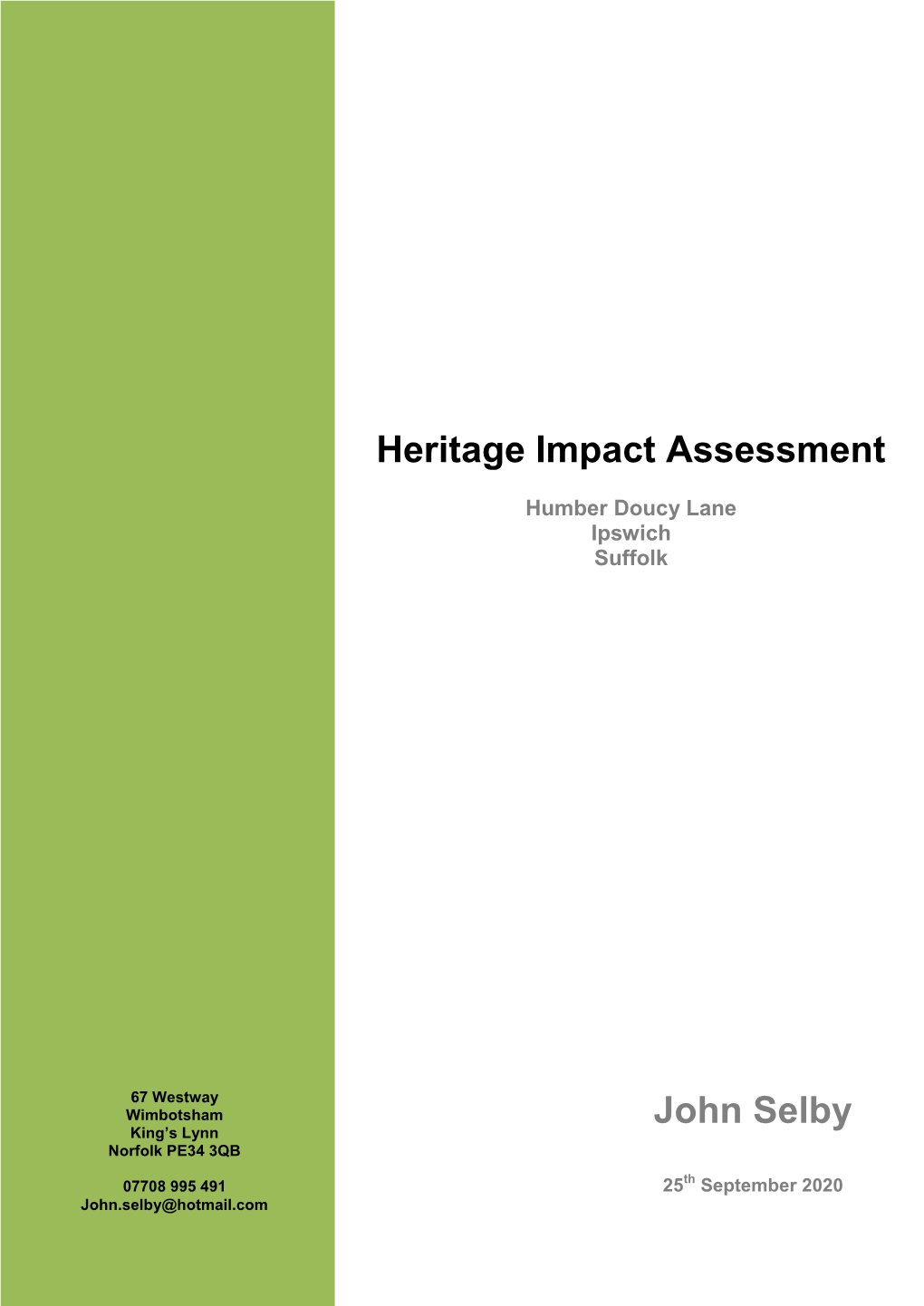 Heritage Impact Assessment John Selby
