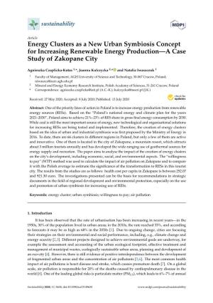 Energy Clusters As a New Urban Symbiosis Concept for Increasing Renewable Energy Production—A Case Study of Zakopane City