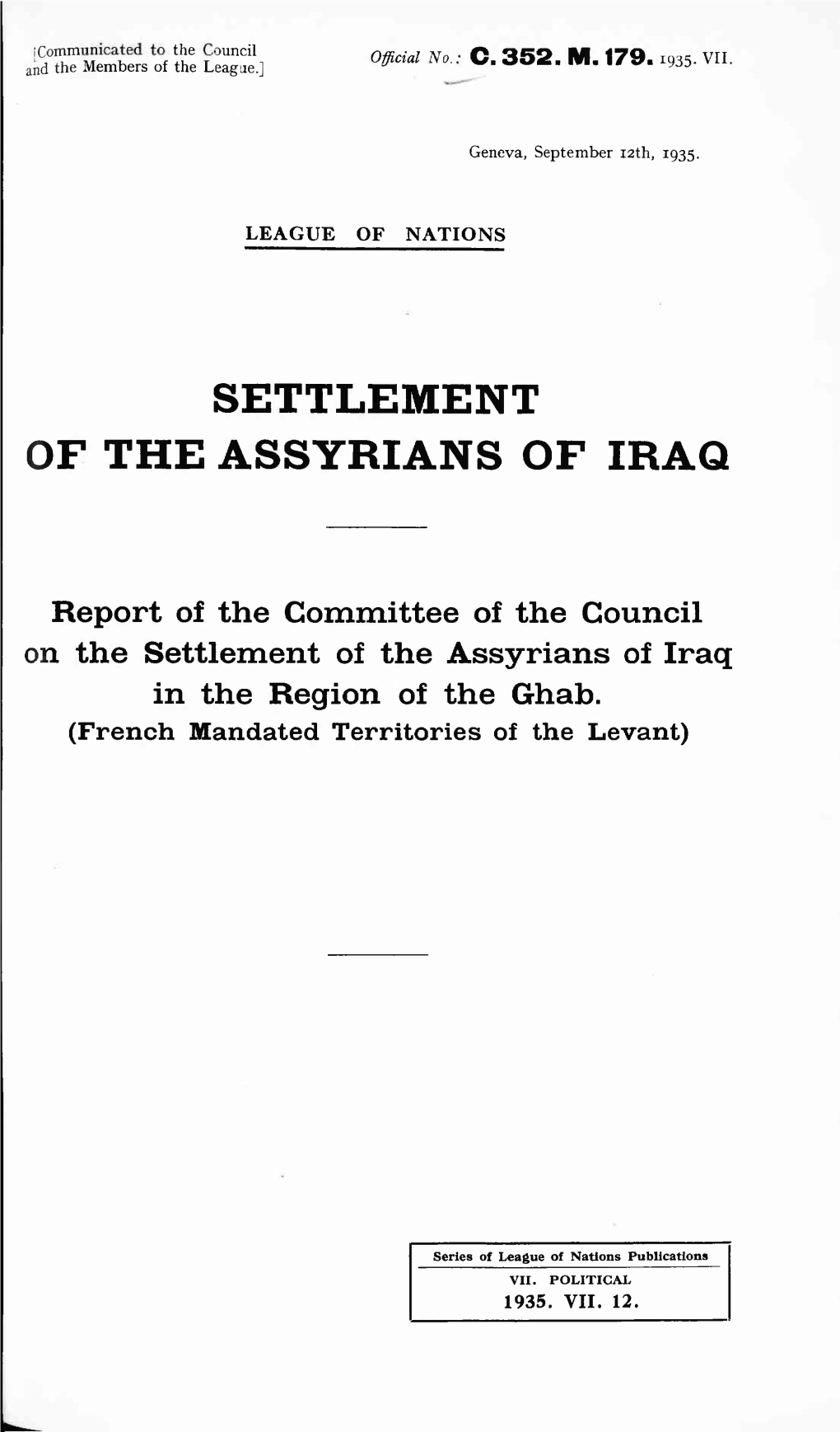 Settlement of the Assyrians of Iraq