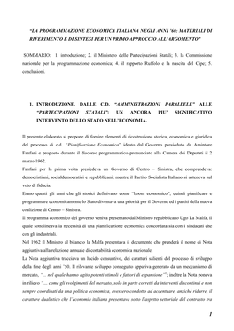 La Programmazione Economica Italiana Negli Anni '60: Materiali Di