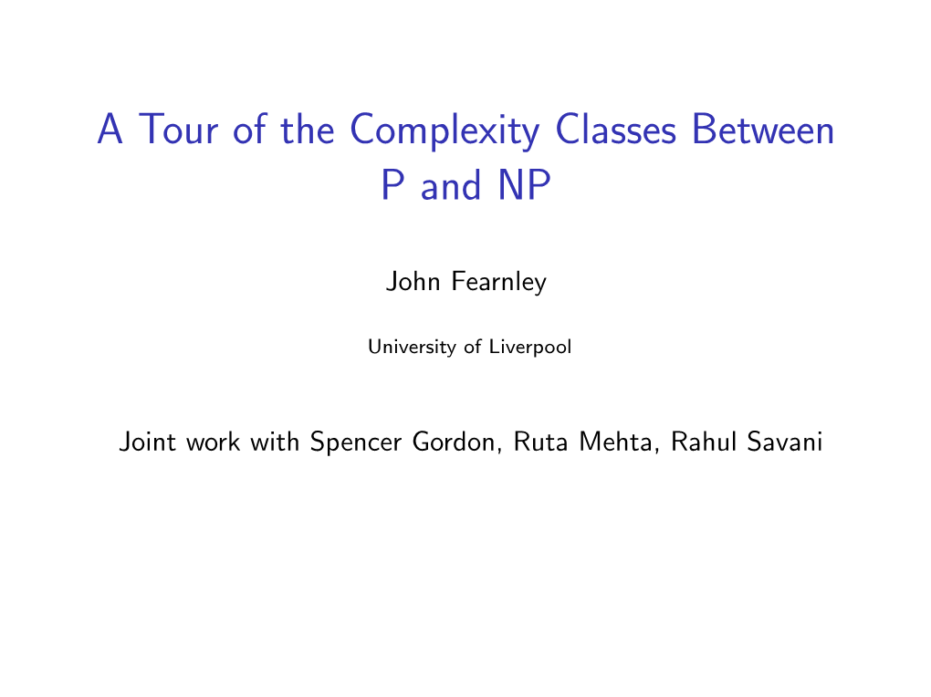 A Tour of the Complexity Classes Between P and NP