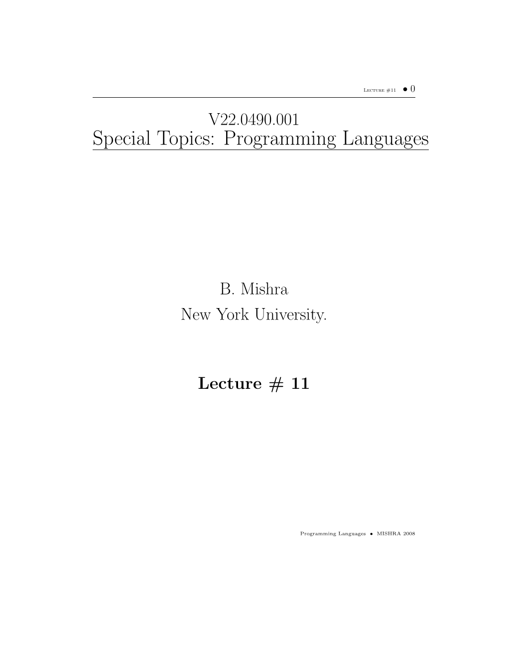 Special Topics: Programming Languages